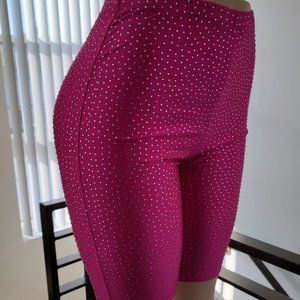 Pink Rhinestone leggings cropped shorts